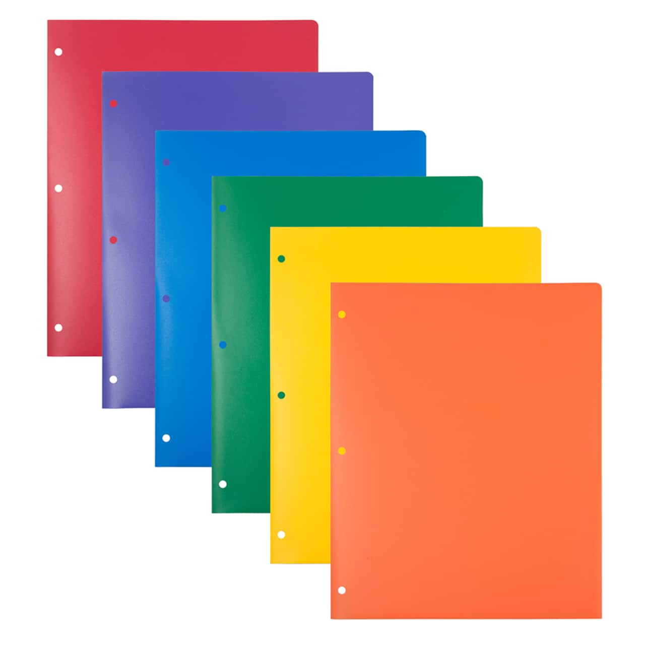 JAM Paper Primary Color Heavy Duty Plastic 3-Hole School Folders with Pockets, 6ct.